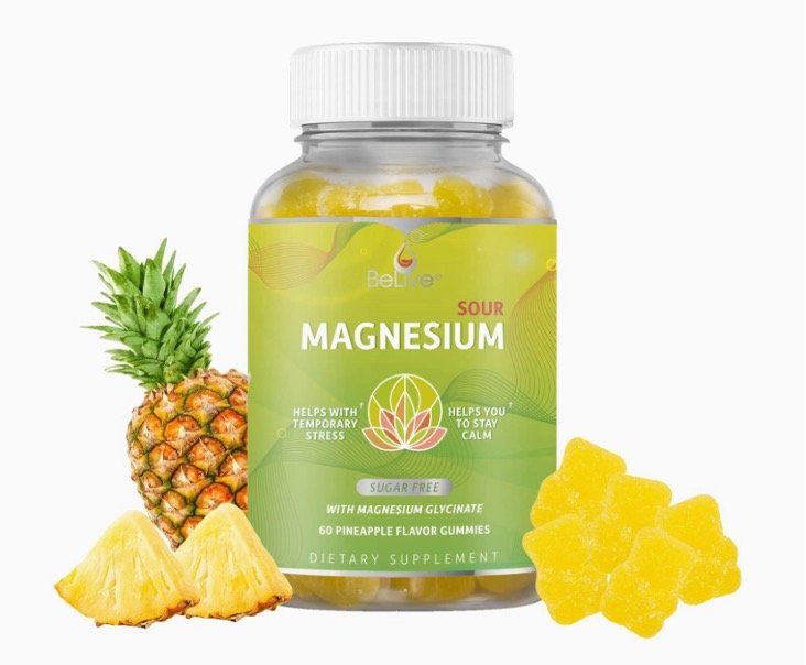 BeLive Magnesium Gummies 200mg - 60 Ct | Magnesium Glycinate Supplements for Relaxation, Stress Relief, and Sleep for Adults & Kids - Tasty and Tangy Pineapple Flavor