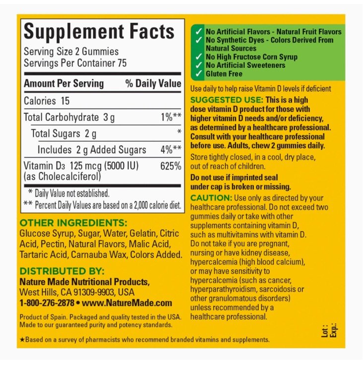 Nature Made Extra Strength Vitamin D3 Gummies facts