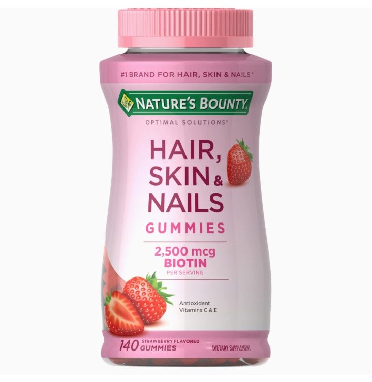 Nature\'s Bounty Hair Skin and Nails Vitamins with Biotin & Vitamin C Optimal Solutions, Hair Skin and Nails Gummies - Strawberry Flavored