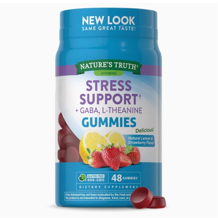 Stress Relief Gummies for Adults | with Gaba, L Theanine and Lemon Balm | Lemon Strawberry Gummies | Non-GMO, Gluten Free Supplement | by Nature\'s Truth