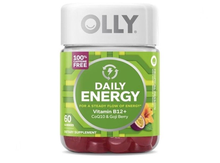 OLLY Daily Energy Gummy, Caffeine Free, Vitamin B12, CoQ10, Goji Berry, Adult Chewable Supplement, Tropical Flavor