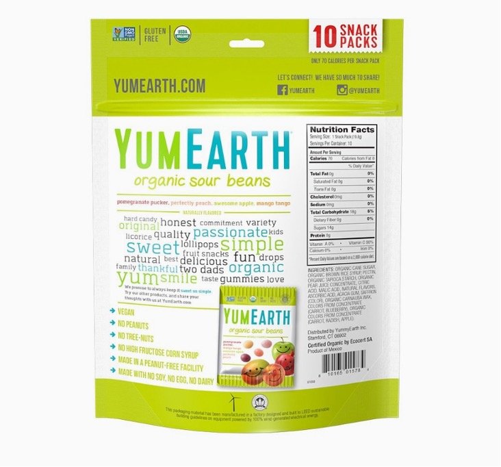 YumEarth Organic Sour Beans facts