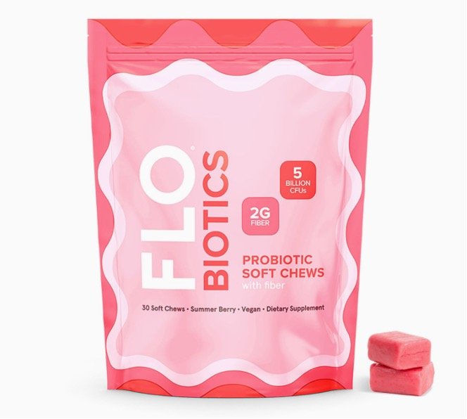 FLO-Biotics Probiotic Soft Chews for Digestive Health, Healthy Gut Flora & Occasional Constipation Relief – Vegan Digestive Health Probiotic Gummies Gut Supplement Berry Flavor