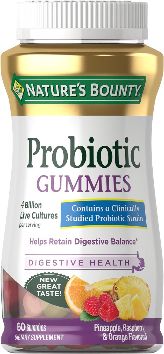 Nature\\\'s Bounty Probiotic Gummies, Immune Health & Digestive Balance, Pineapple, Raspberry and Orange Flavor Gummies, 60 Ct