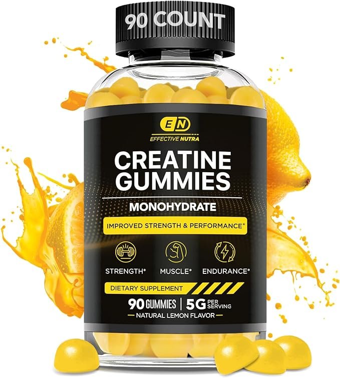 Creatine Monohydrate Gummies 5g - Vegan Creatine Gummies for Men & Women - Creatine Chews for Strength, Muscle, Energy, Endurance - Natural Lemon Flavor (90ct)